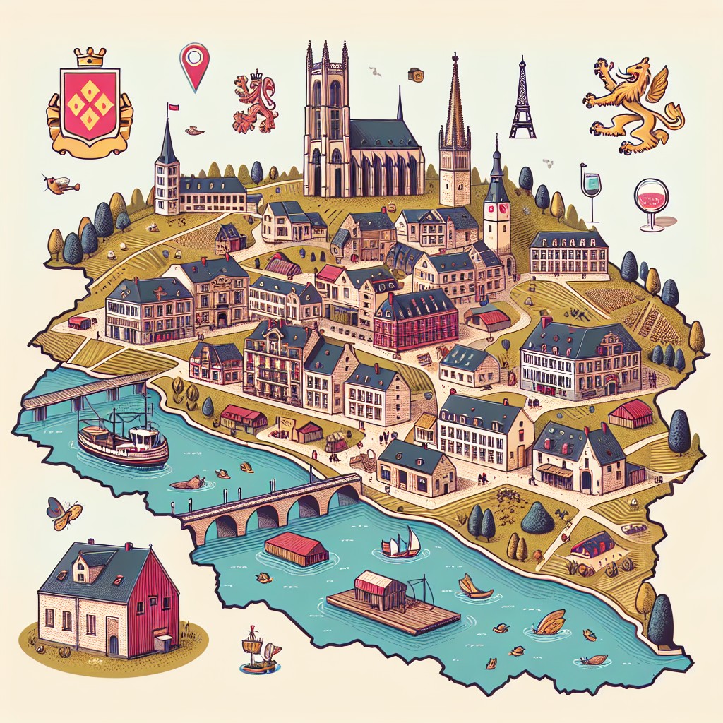 Image d'une carte illustrée de la Wallonie avec des icônes de localisation