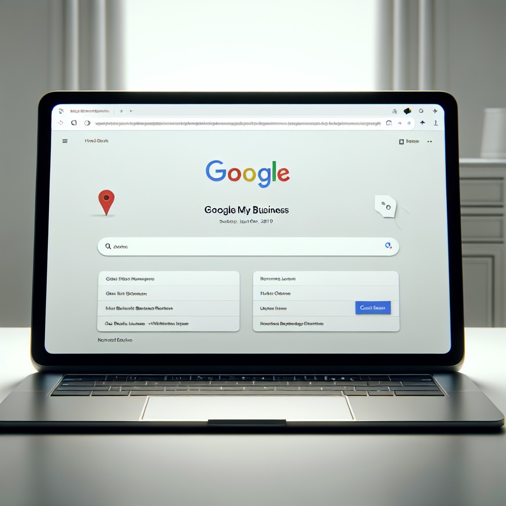 Une entreprise affichant une fiche Google My Business bien optimisée sur un ordinateur portable, symbole de remise en avant du référencement local.