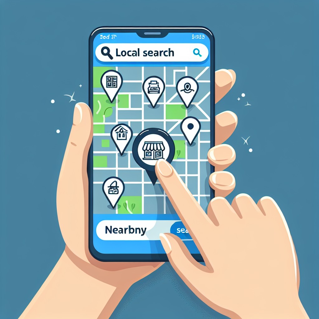 Vue illustrant une recherche locale sur un smartphone montrant des entreprises à proximité