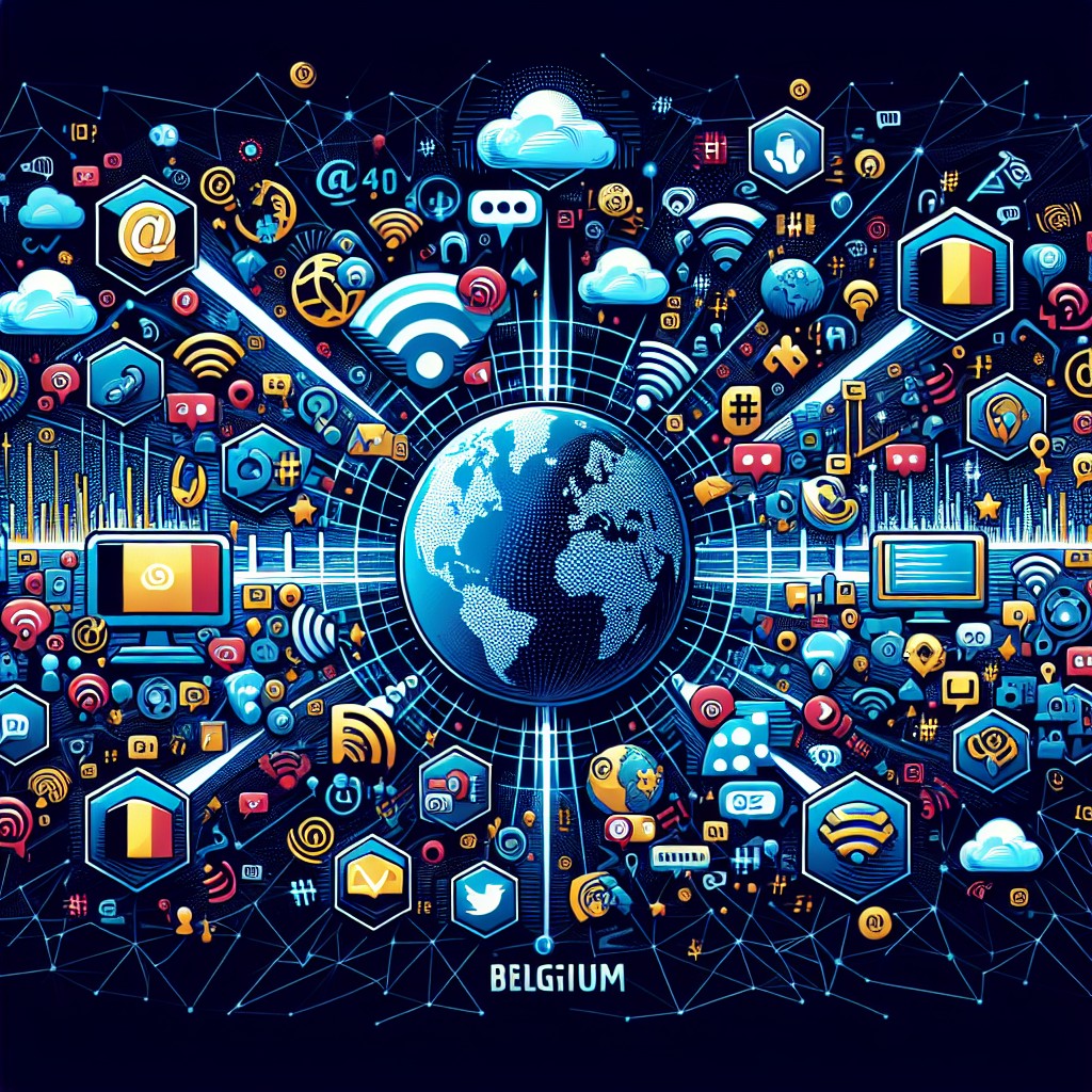 Image représentant l'impact majeur des réseaux sociaux en Belgique, avec des icônes de communication numérique et de connectivité.