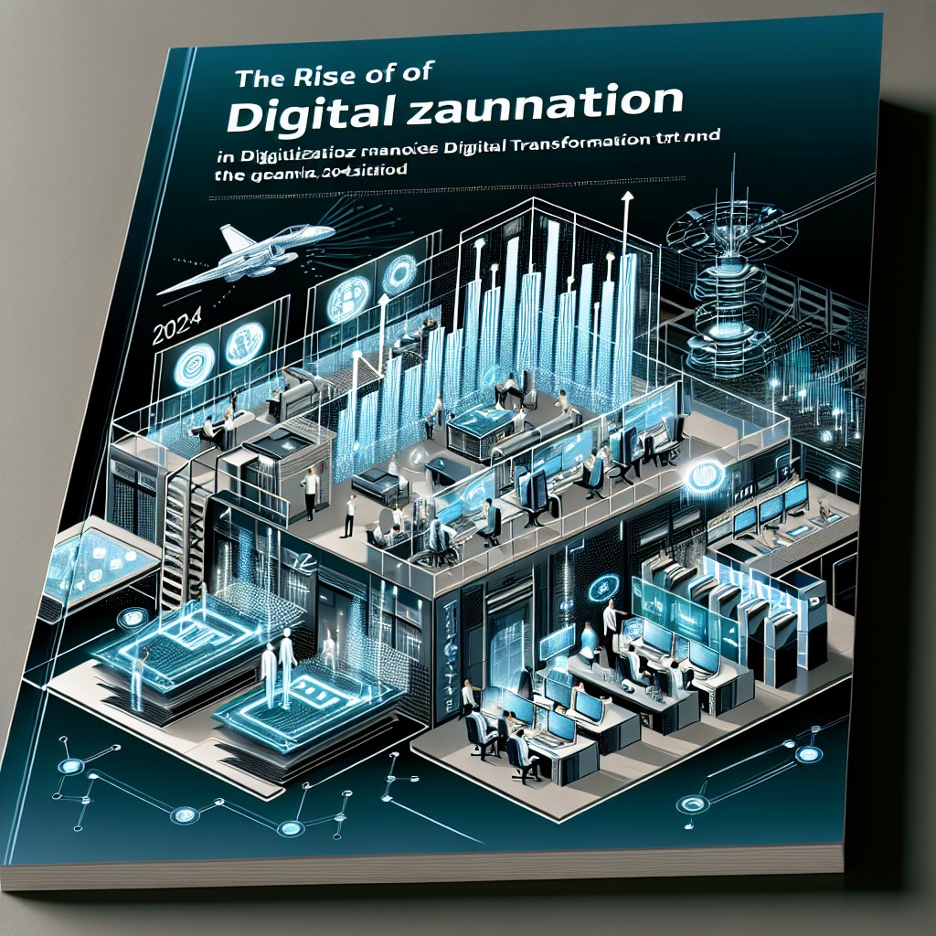 Couverture représentant l'essor de la digitalisation dans les entreprises en 2024, avec des graphiques et des icônes technologiques.