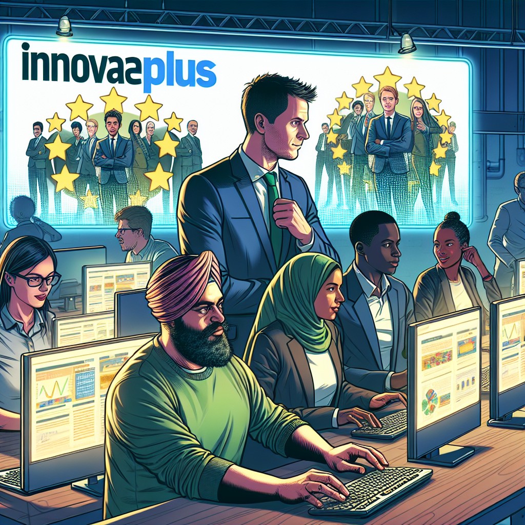 Une image illustrant des entrepreneurs en Wallonie travaillant sur l'optimisation de leur site web avec Innovaplus en arrière-plan.