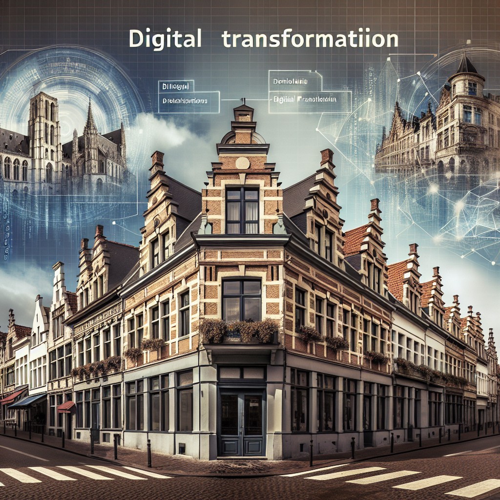 Image de couverture montrant un paysage urbain wallon fusionné avec des éléments numériques soulignant la transformation digitale.