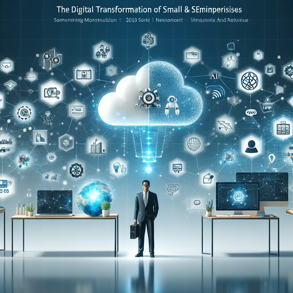 Image de couverture illustrant la transformation digitale des PME avec des icônes technologiques.