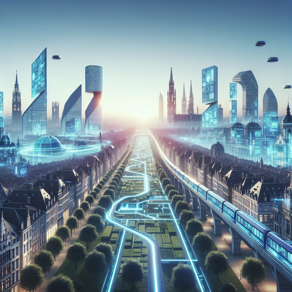 Image représentant la silhouette d'une ville wallonne futuriste, illustrant la transformation numérique