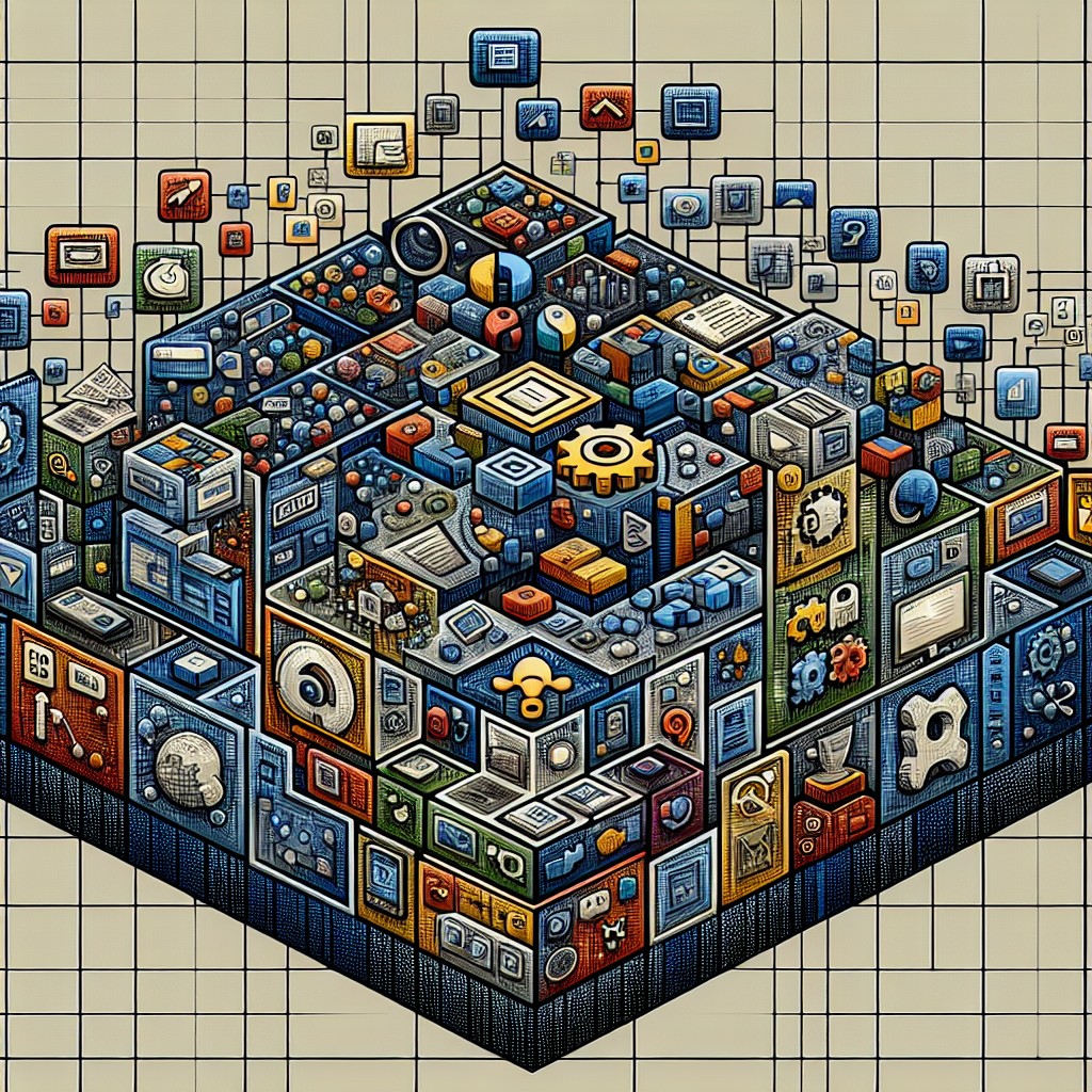 Image représentant une mosaïque d'éléments numériques, symbolisant la diversité des stratégies modernes de marketing digital et de présence en ligne.