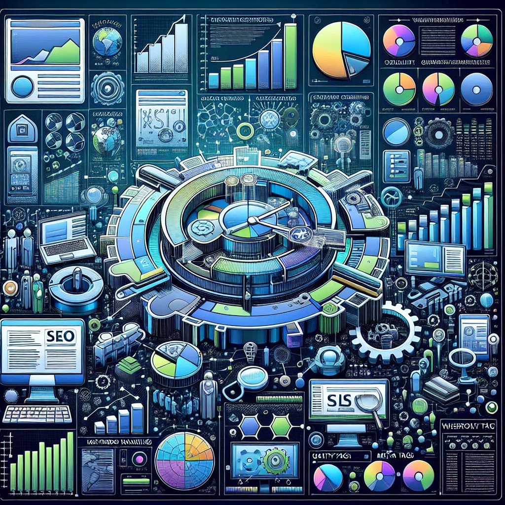 Couverture illustrant des graphiques de référencement SEO avec des outils technologiques, symbolisant la stratégie SEO technique.