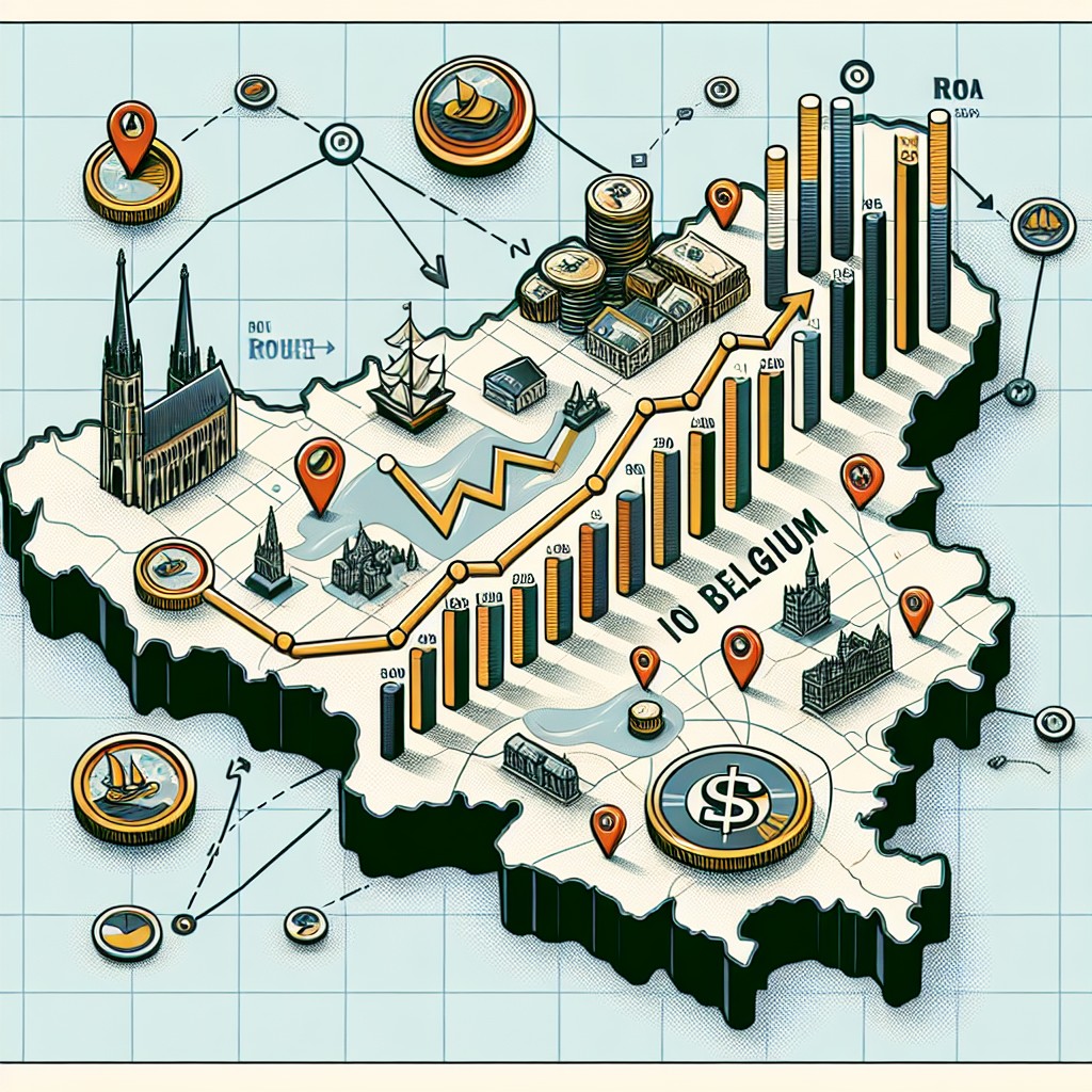 Illustration d'une graphique de ROI sur une carte de la Belgique avec des liens hypertextes reliant différents sites.