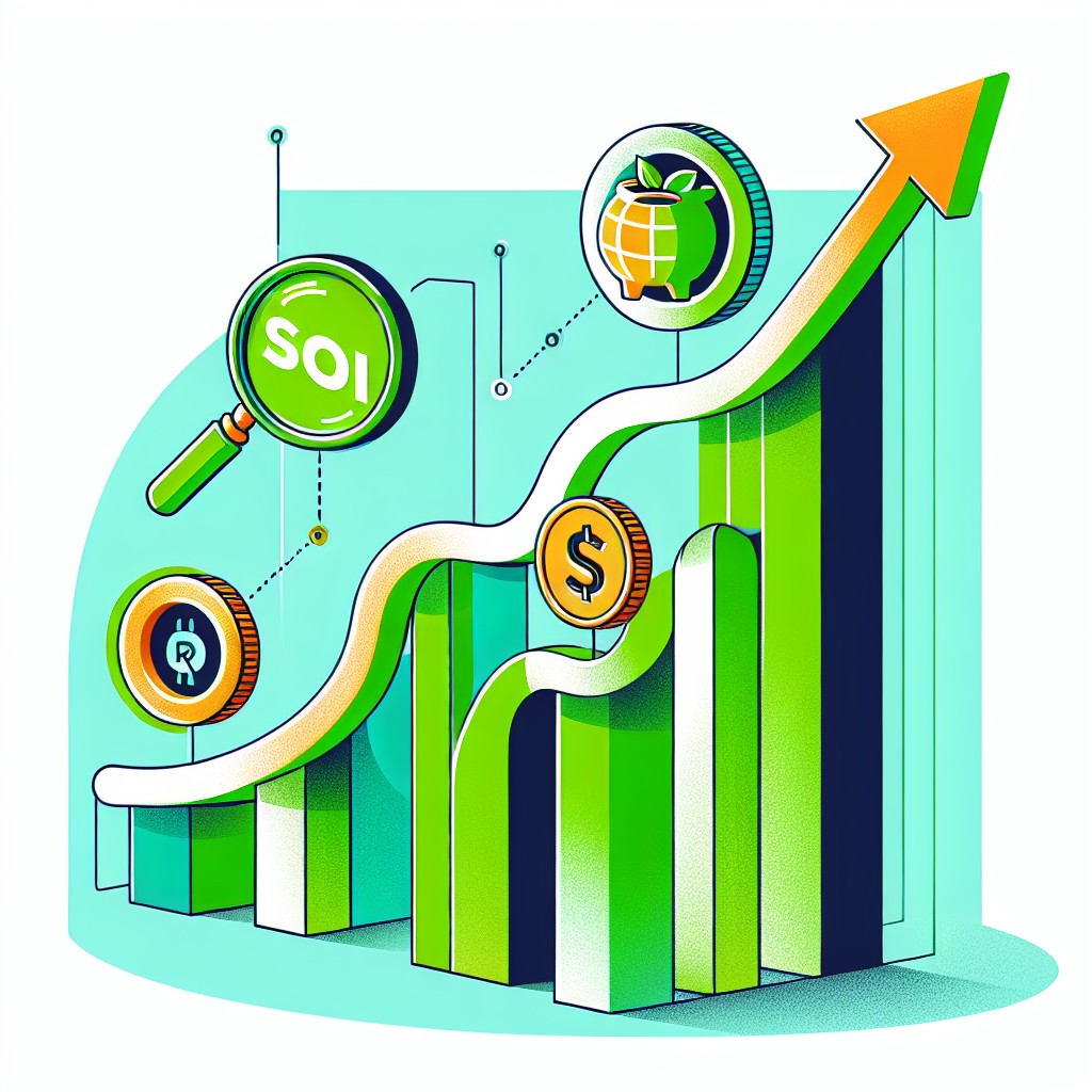 Illustration d'une courbe de croissance montante avec des icônes de SEO et ROI.