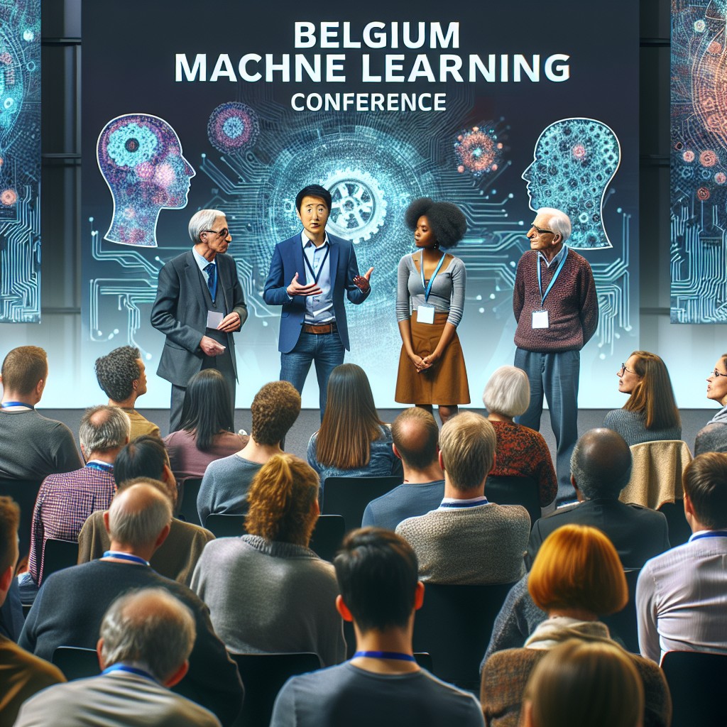 Une scène captivante du Salon Machine Learning Belgique 2024 avec des conférenciers et des participants engagés dans une discussion animée.