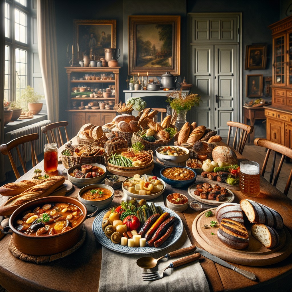 Un repas traditionnel wallon, mélangeant plats rustiques et touches modernes, composé de produits locaux authentiques.