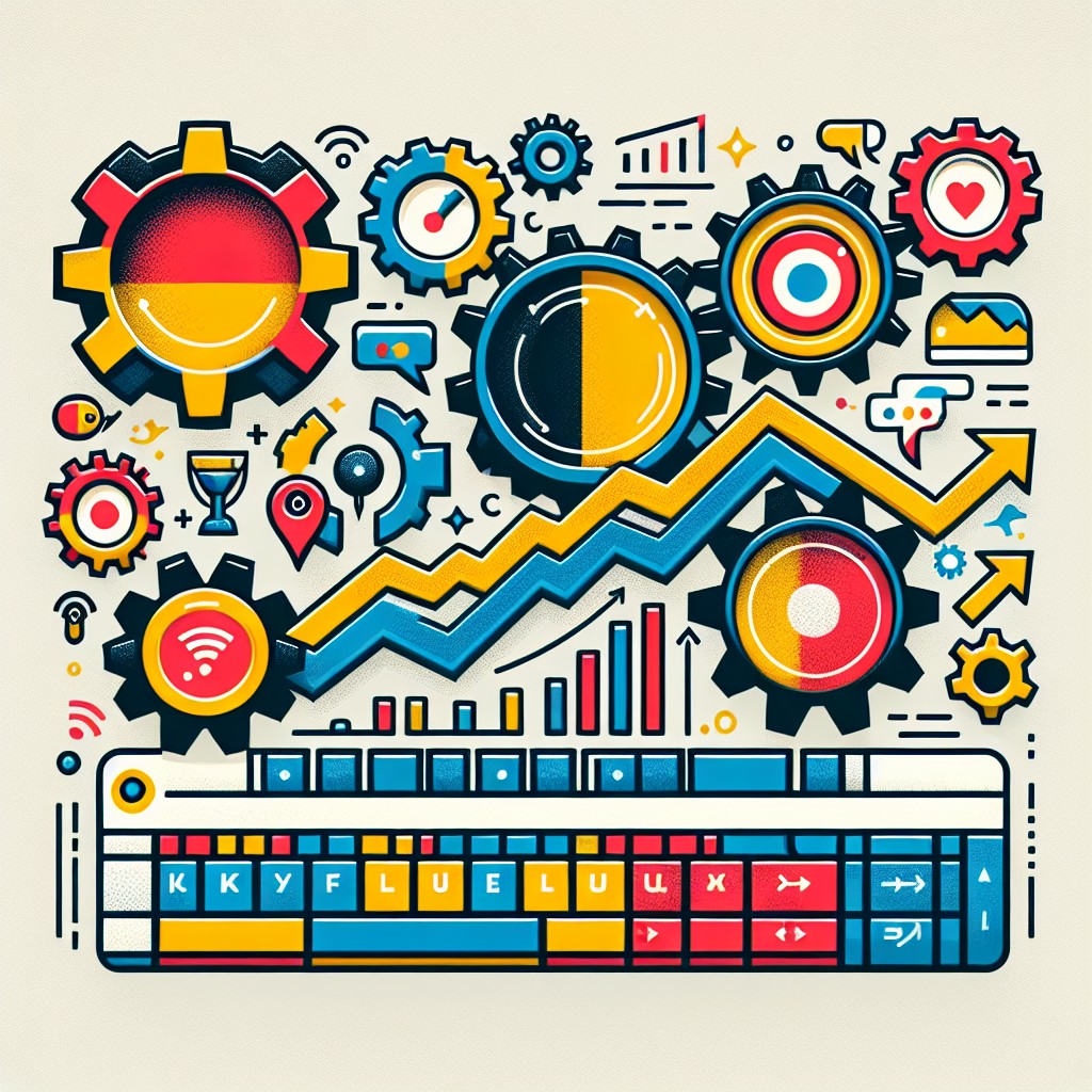 Une illustration représentant l'évolution du SEO en Belgique avec des éléments multilingues et des icônes de moteurs de recherche populaires.