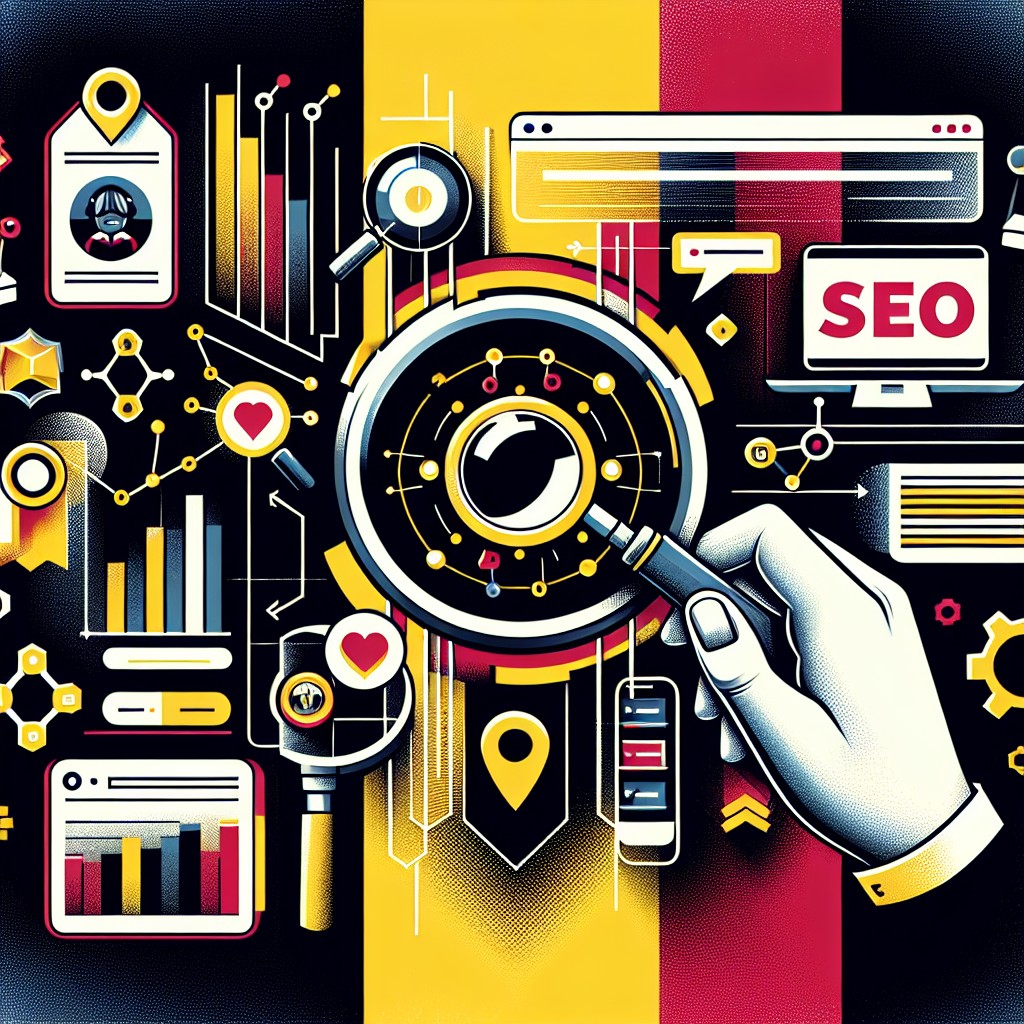 Image de couverture illustrant l'importance du SEO pour les e-commerces en Belgique, avec des éléments visuels de moteurs de recherche et d'optimisation.