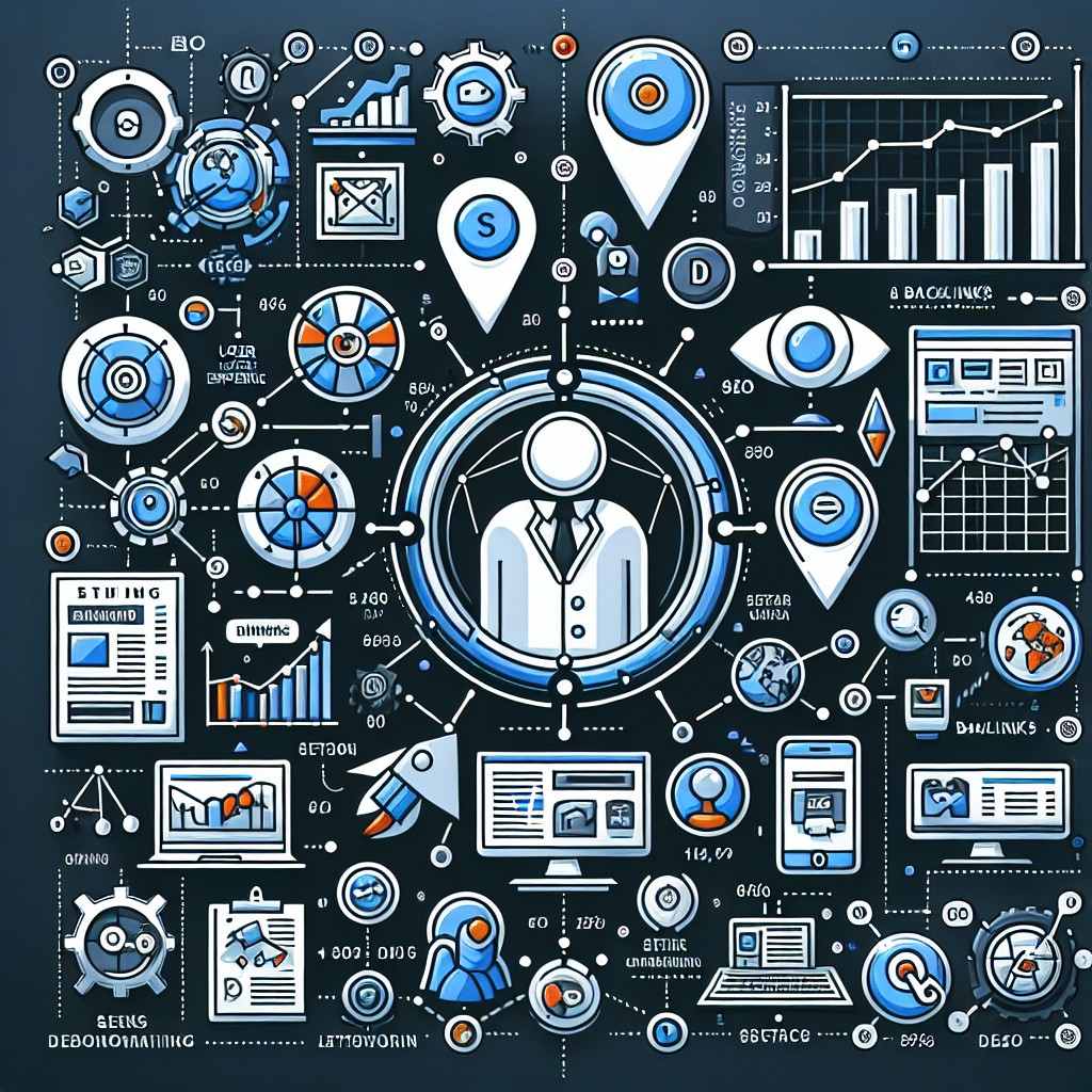 Un graphique illustrant l'évolution des tendances du SEO avec des éléments marquants comme les backlinks, l'expérience utilisateur et les mises à jour d'algorithme.