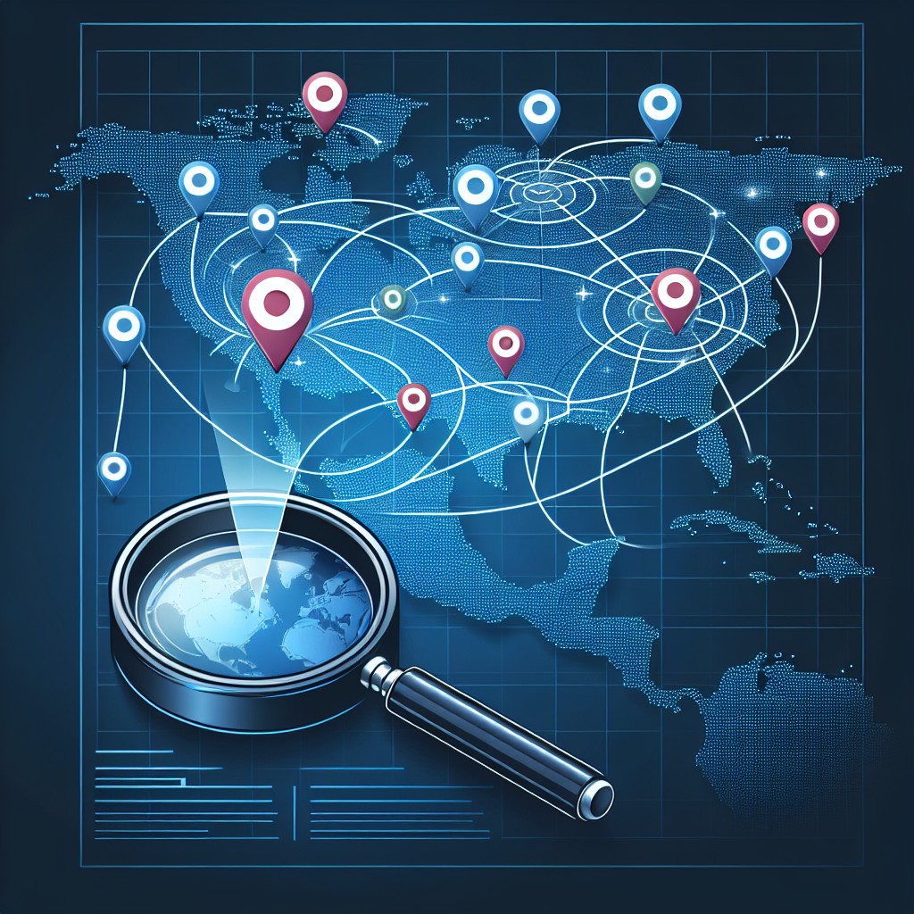 Illustration représentant l'importance du SEO local pour les entreprises avec une carte géographique et une loupe.