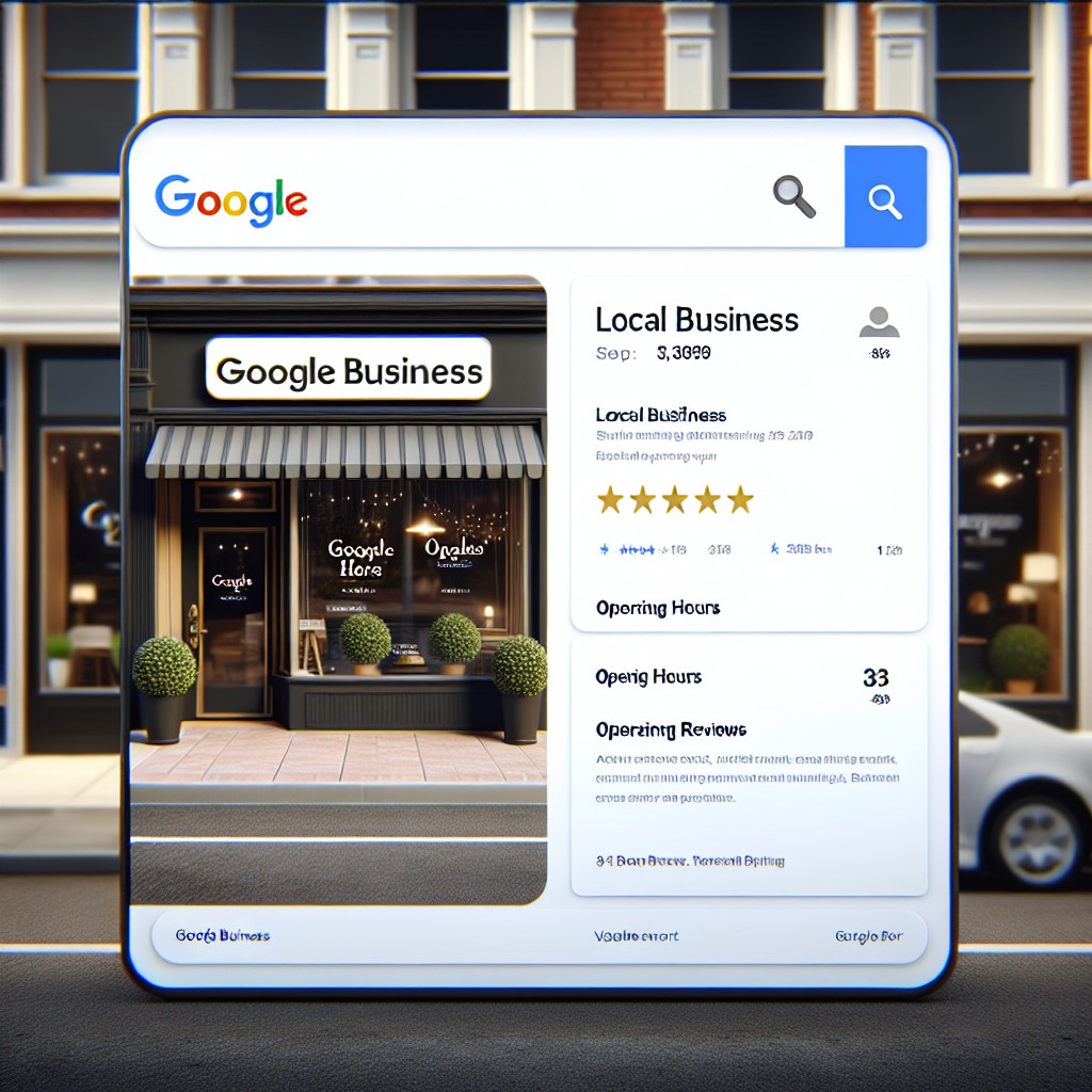 Image d'une entreprise locale avec une fiche Google My Business bien optimisée, affichant des informations claires et des avis clients positifs.