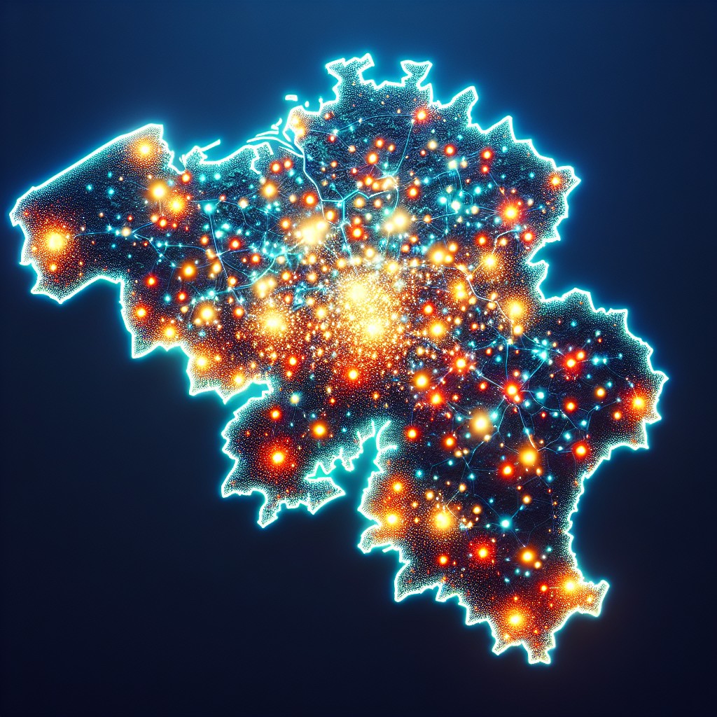 Une carte de la Belgique illuminée pour symboliser les points chauds du SEO local