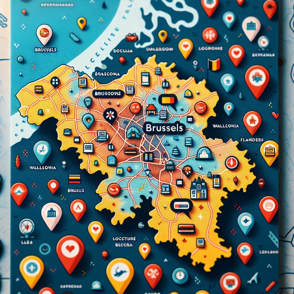 Image de couverture montrant une carte de la Belgique avec des icônes de localisation représentant des entreprises locales à Bruxelles, Wallonie et Flandre.