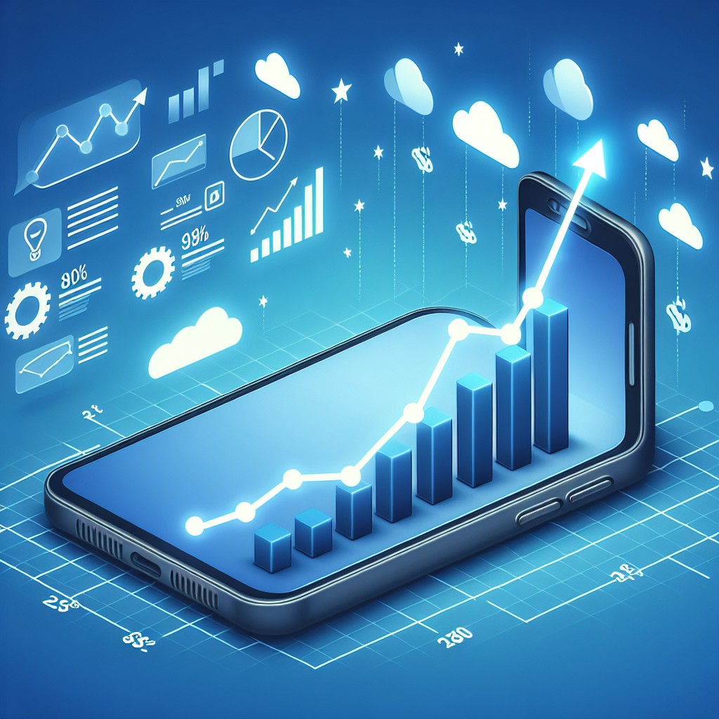 Image représentant un smartphone avec un graphique en hausse, symbolisant l'importance croissante du SEO mobile.