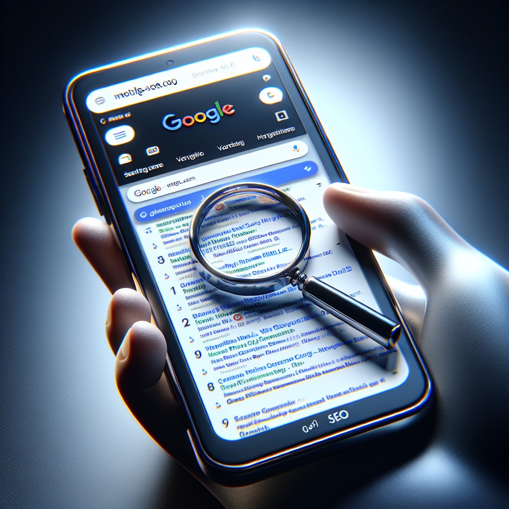 Un smartphone affichant une page de résultats de recherche Google, symbolisant le SEO mobile.