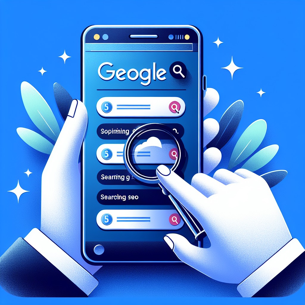 Illustration montrant un smartphone avec des résultats de recherche optimisés pour le SEO mobile