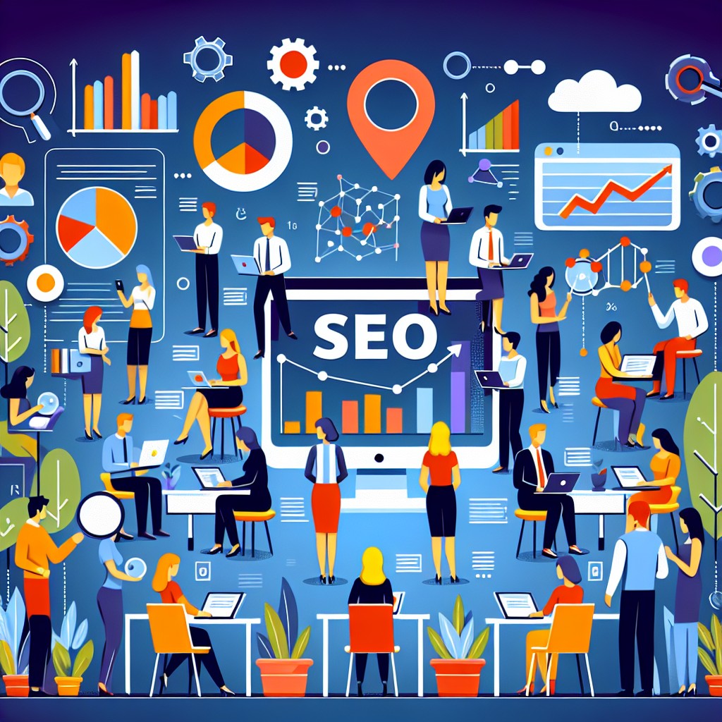 Image de couverture représentant des PME qui optimisent leur site web pour le SEO, avec des graphiques et des outils d'analyse.