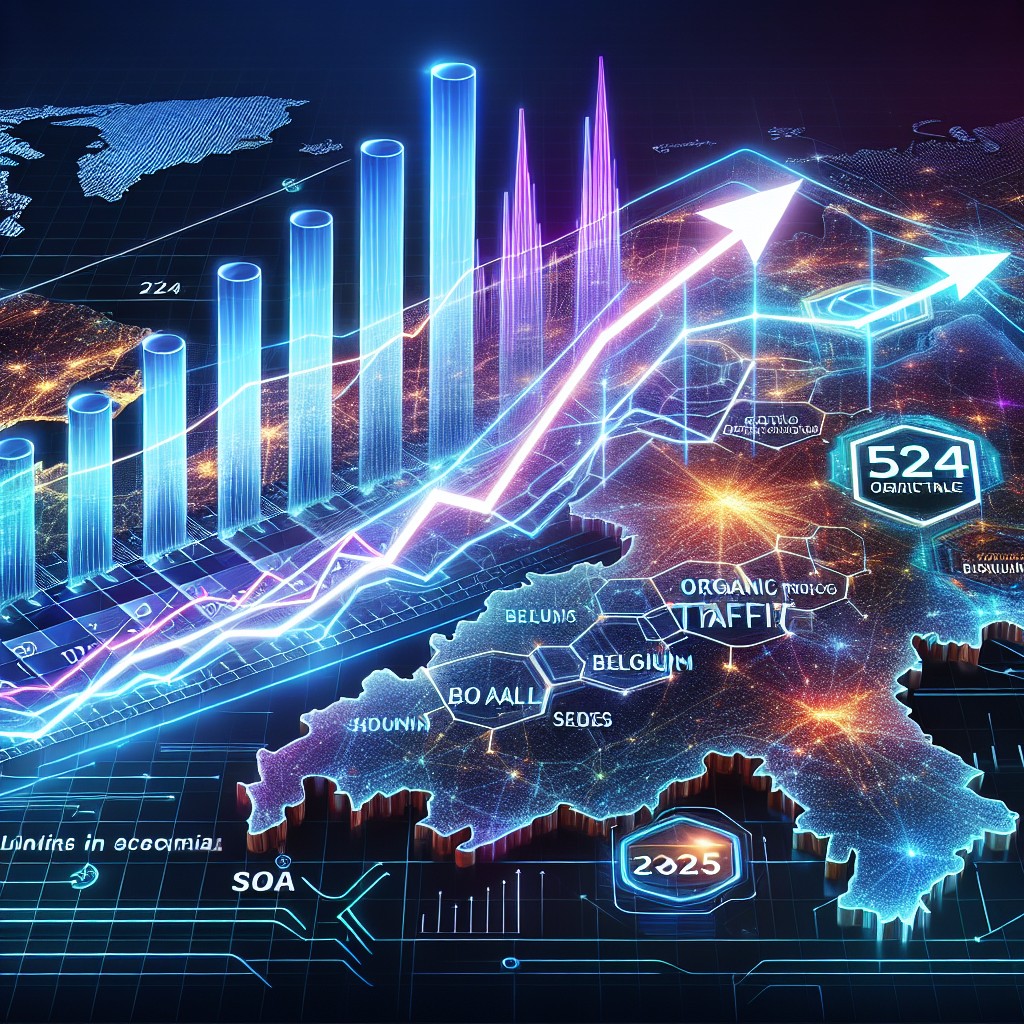 Graphique dynamique illustrant le SEO et sa progression en 2024, avec la Belgique en toile de fond.