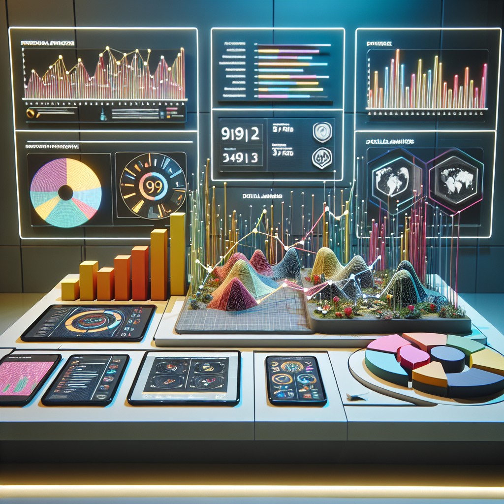 Tableau interactif présentant des analyses de données digitales avec des graphiques colorés illustrant l'impact d'une présence en ligne personnalisée