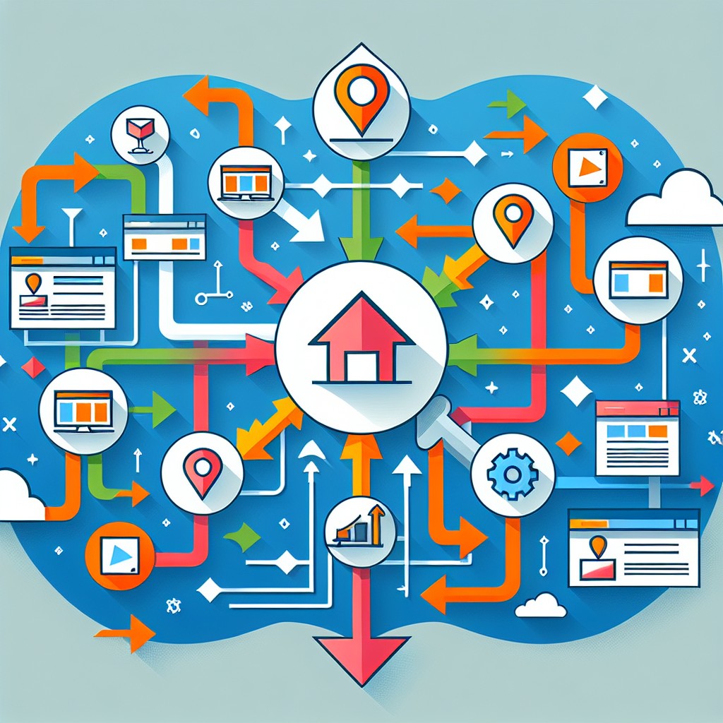 Un graphique illustrant la stratégie de link building avec des flèches symbolisant la connexion entre différents sites web.