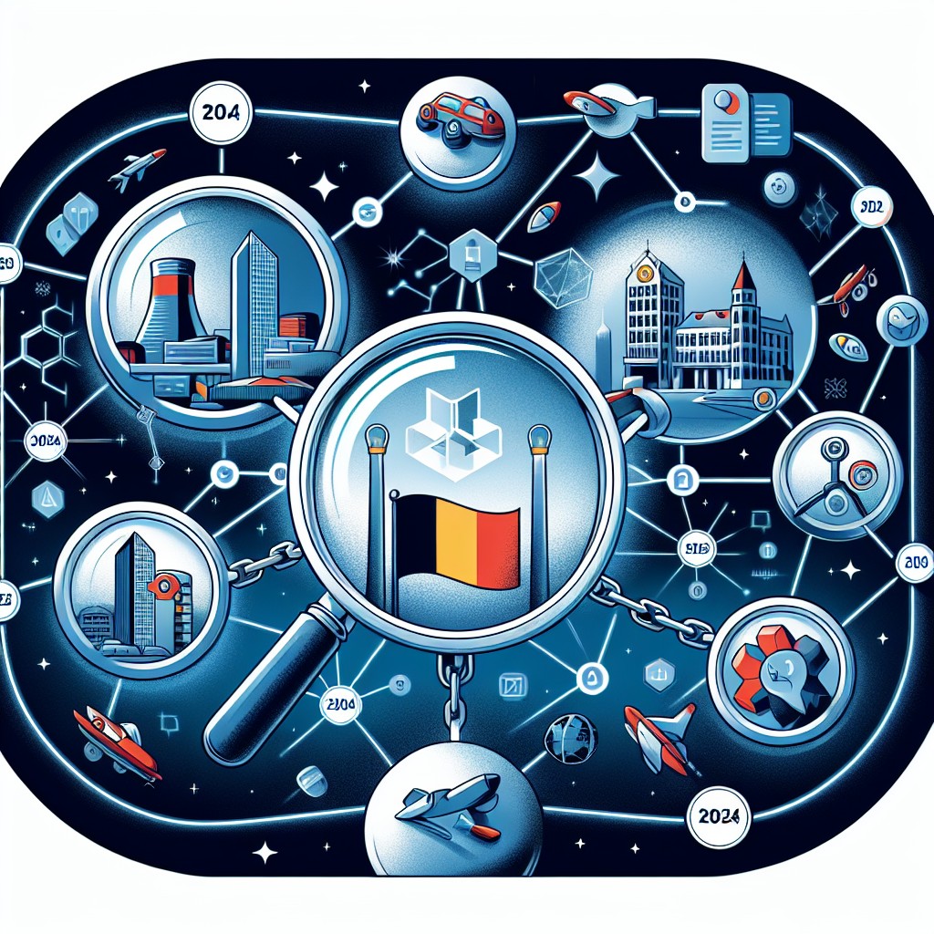 Illustration représentant l'importance du SEO et des liens en 2024, avec des entreprises belges en arrière-plan.