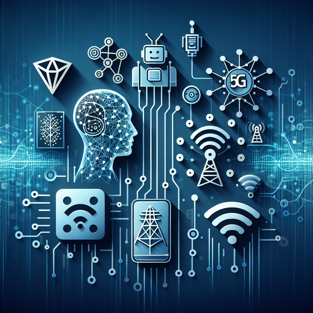 Image de couverture montrant des icônes technologiques modernes représentant des tendances digitales comme l'IA, l'IoT, et la 5G.