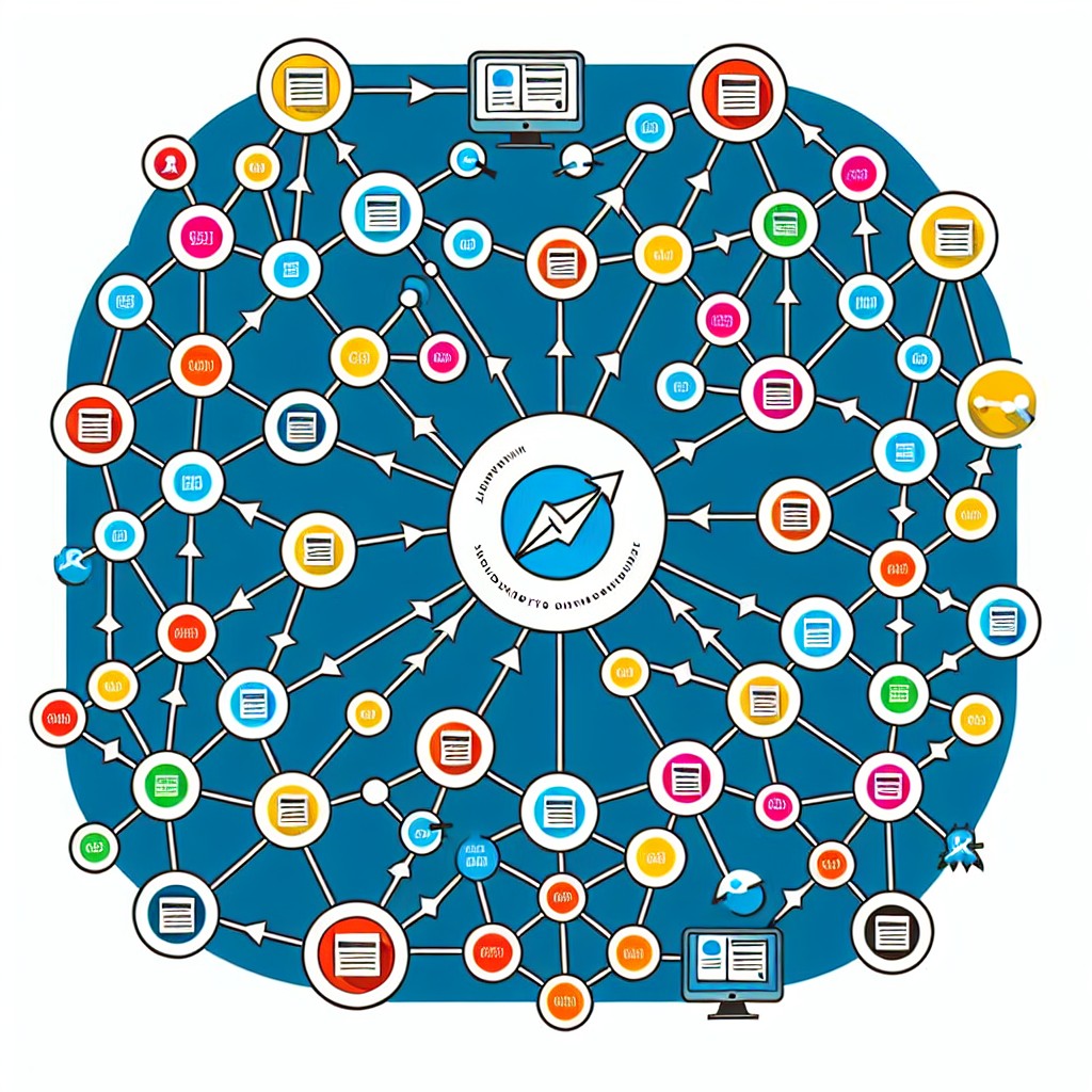 Représentation graphique d'un réseau de backlinks connectant différents sites web, symbolisant leur rôle en SEO.