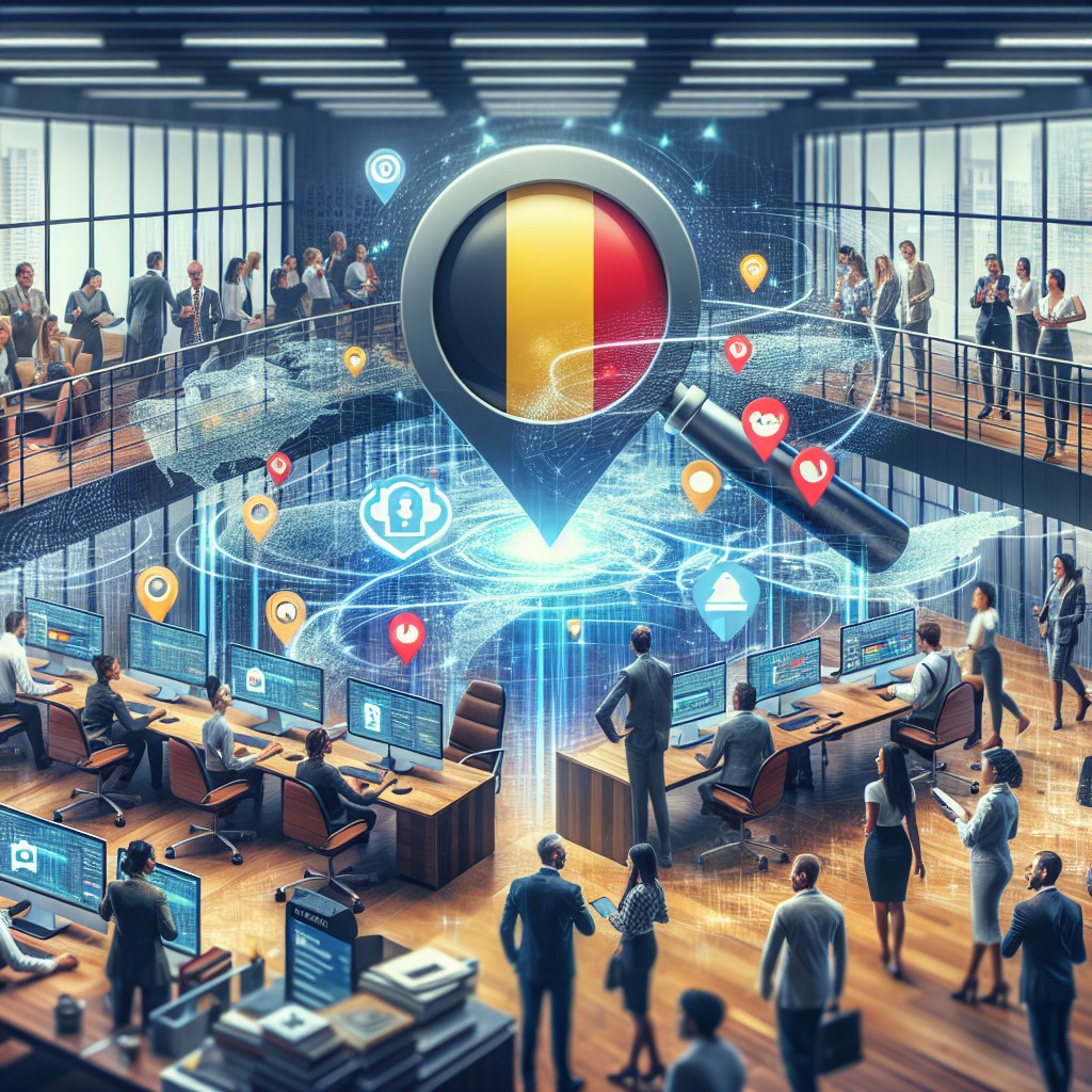 Image de couverture montrant une entreprise belge connectée avec ses clients locaux via des technologies de recherche modernes.