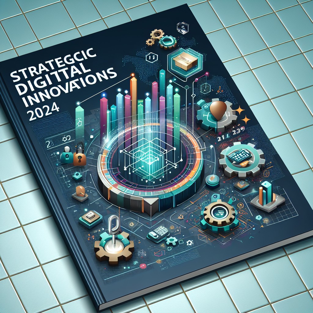 Image de couverture illustrant les innovations stratégiques digitales pour 2024, avec icônes technologiques et graphique de progrès.