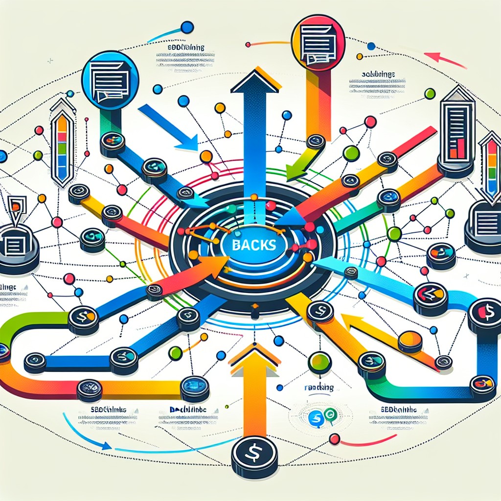 Un graphique illustrant l'impact des backlinks sur le classement SEO, avec une représentation de liens connectant différents sites web.