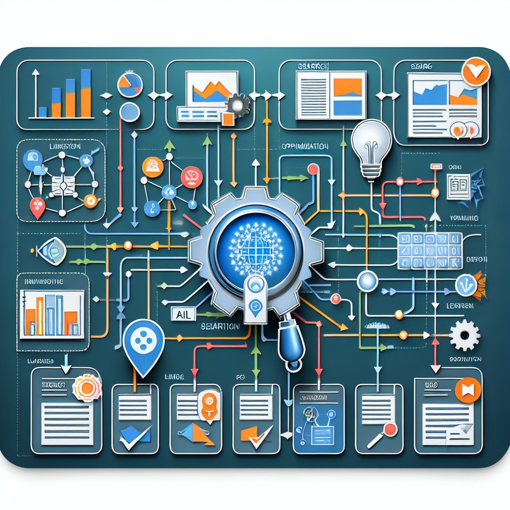 Un graphique illustrant l'impact de l'intelligence artificielle sur le référencement local, avec des éléments de recherche et d'optimisation.