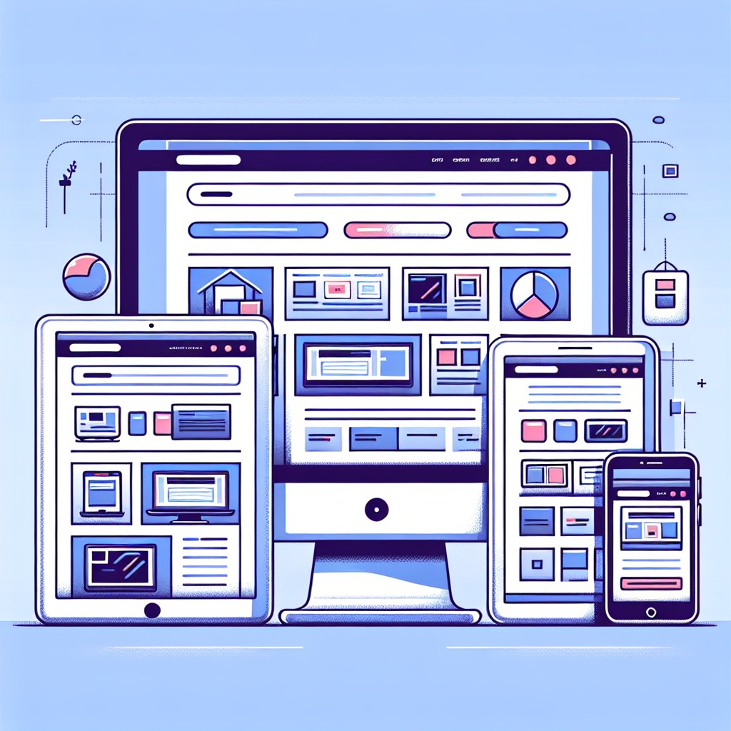 Une illustration d'un site web adaptatif visible sur différents appareils comme un ordinateur, une tablette et un smartphone.