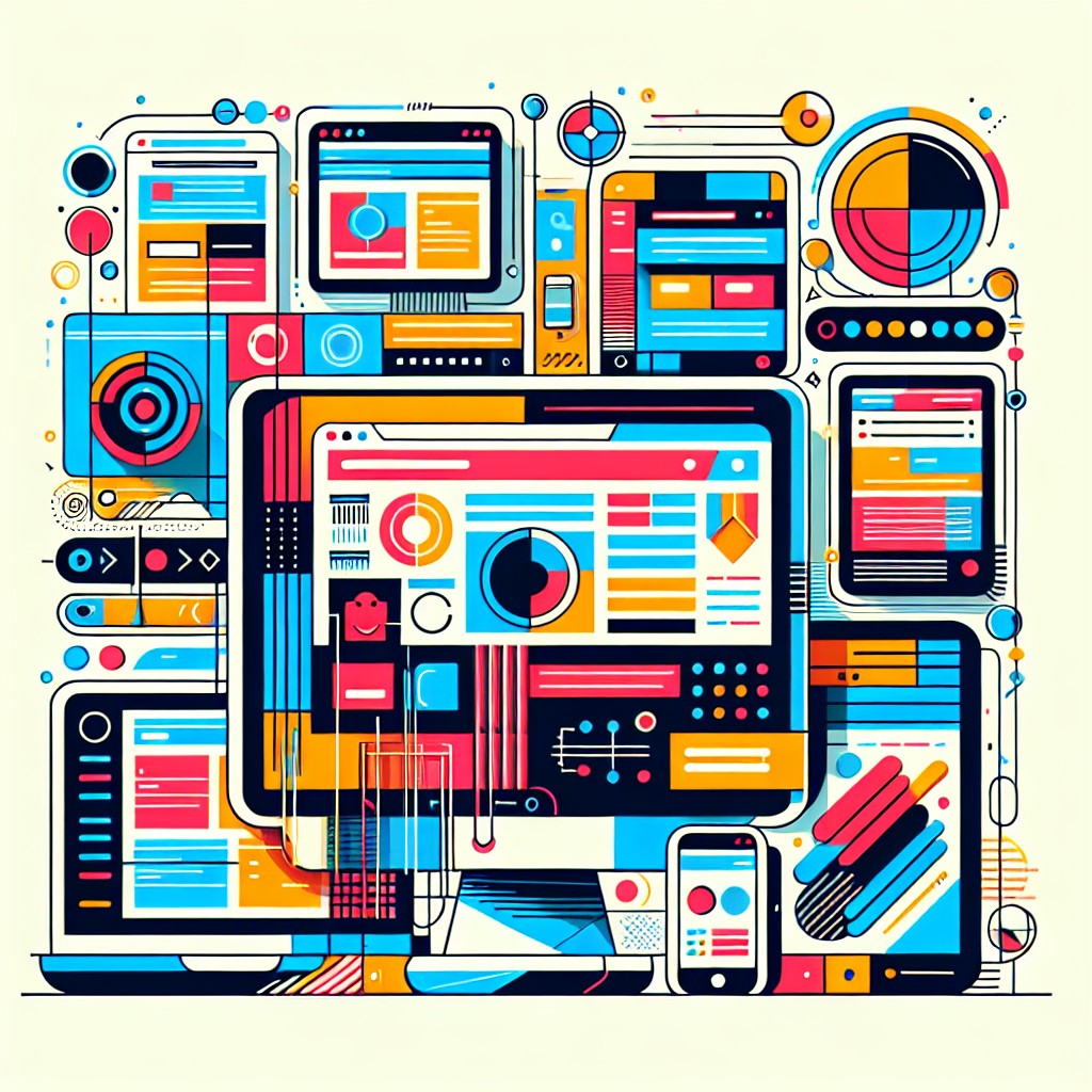 Une image de couverture représentant des éléments de design web modernes, comme des écrans d'ordinateurs affichant des interfaces élégantes et colorées, symbolisant l'innovation et la tendance.