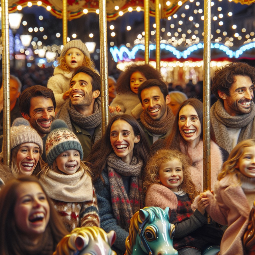 Une ambiance festive à Longueville avec des lumières de Noël scintillantes et des familles profitant des attractions.