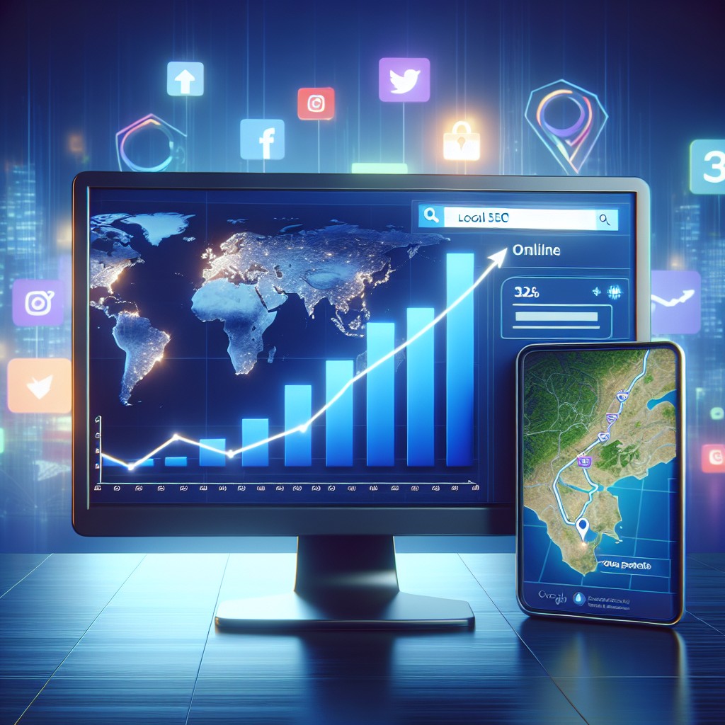 Une illustration représentant la croissance de la visibilité en ligne d'une entreprise grâce au référencement local