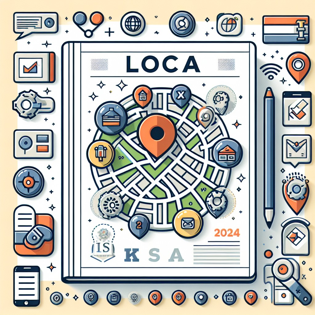 Couverture de l'article sur les stratégies SEO locales 2024, illustrant une carte locale entourée d'icônes SEO.