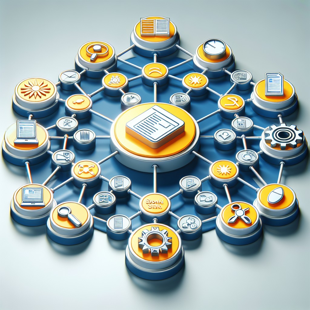 Un diagramme montrant différents types de backlinks reliés à un site web central, symbolisant la diversité et la pertinence des liens pour le SEO.