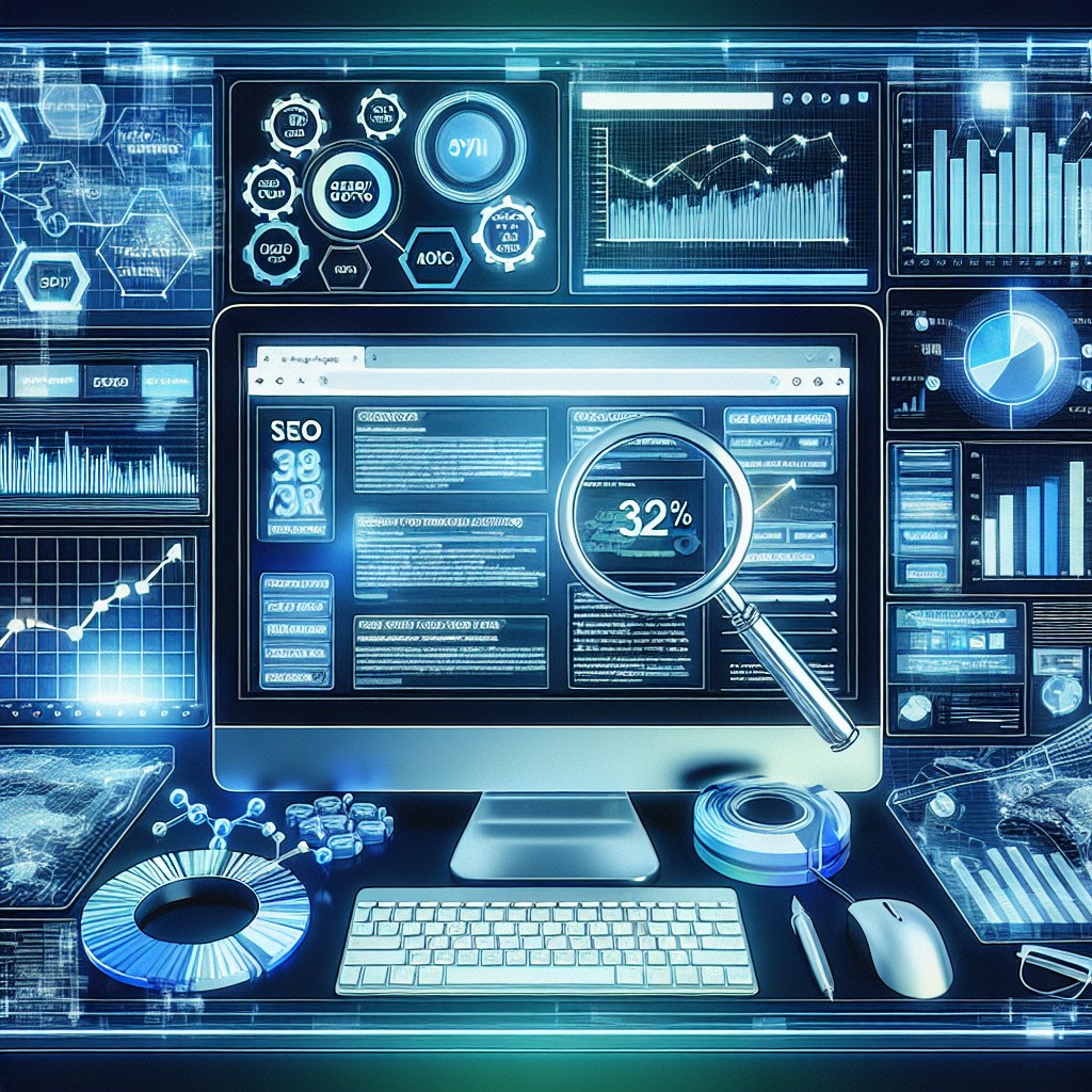 Une image illustrant l'analyse SEO avec des graphiques et des outils numériques