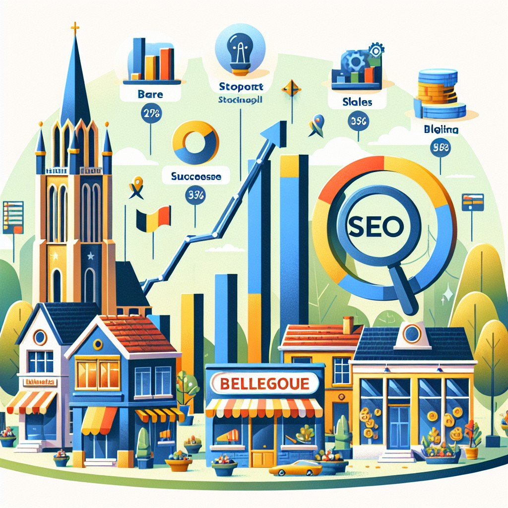 Vue d'ensemble de l'impact du SEO sur les entreprises belges avec des graphiques de croissance et des succès locaux.