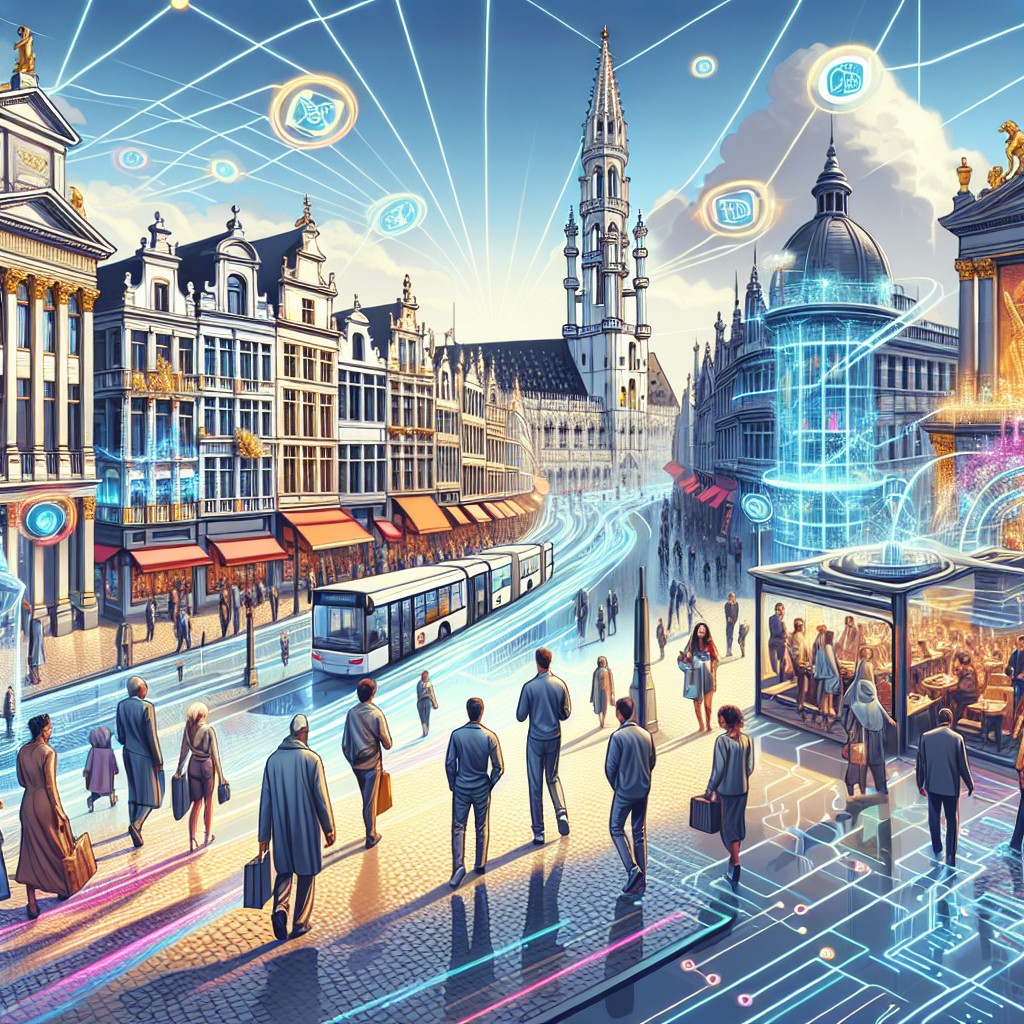 
Image de couverture représentant Bruxelles avec des éléments technologiques modernes, symbolisant l'impact des innovations digitales sur le tourisme.