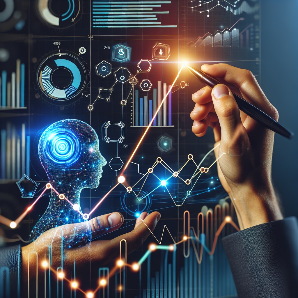 Image montrant des graphiques de croissance avec des éléments de technologie moderne comme l'IA et des interfaces utilisateur engageantes.