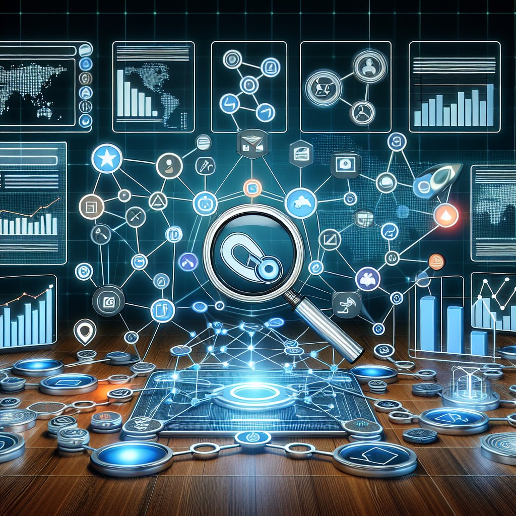 Une image représentant les outils de SEO et d'analyse des backlinks, idéale pour illustrer les techniques avancées de référencement.