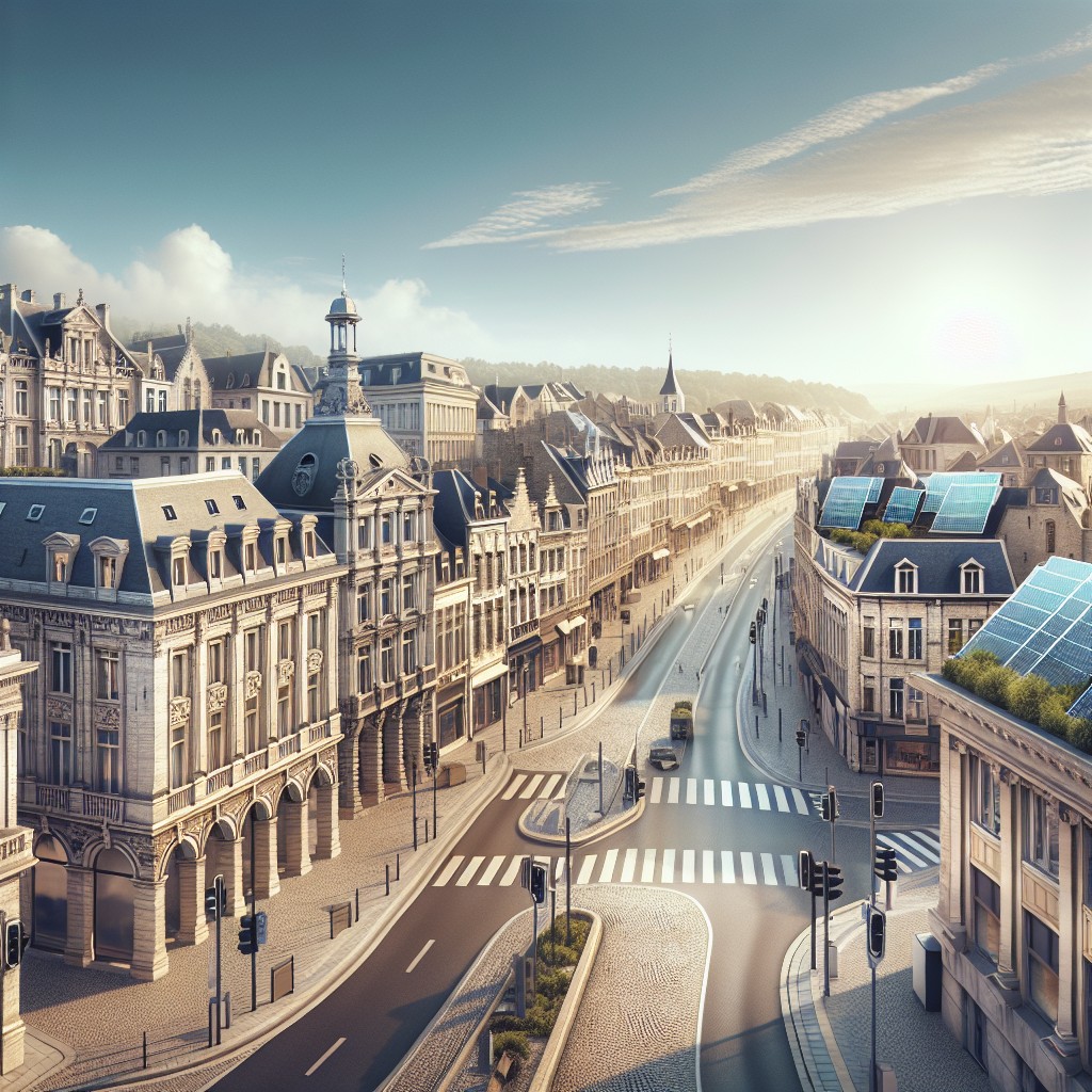 Une vue panoramique d'une ville wallonne illustrant la fusion entre tradition et modernité technologique