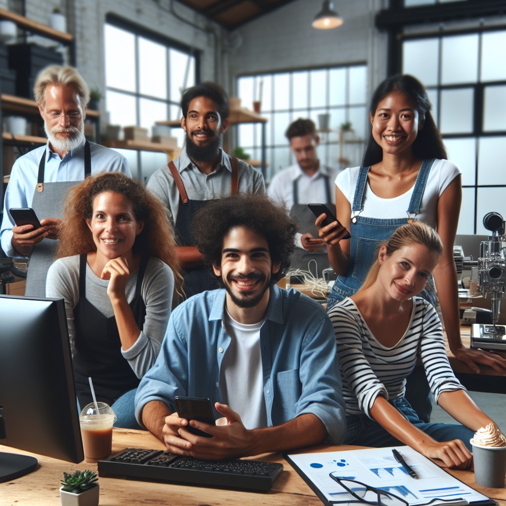 PME locale utilisant des outils digitaux sur un ordinateur et un smartphone pour optimiser leurs opérations et atteindre de nouveaux marchés.