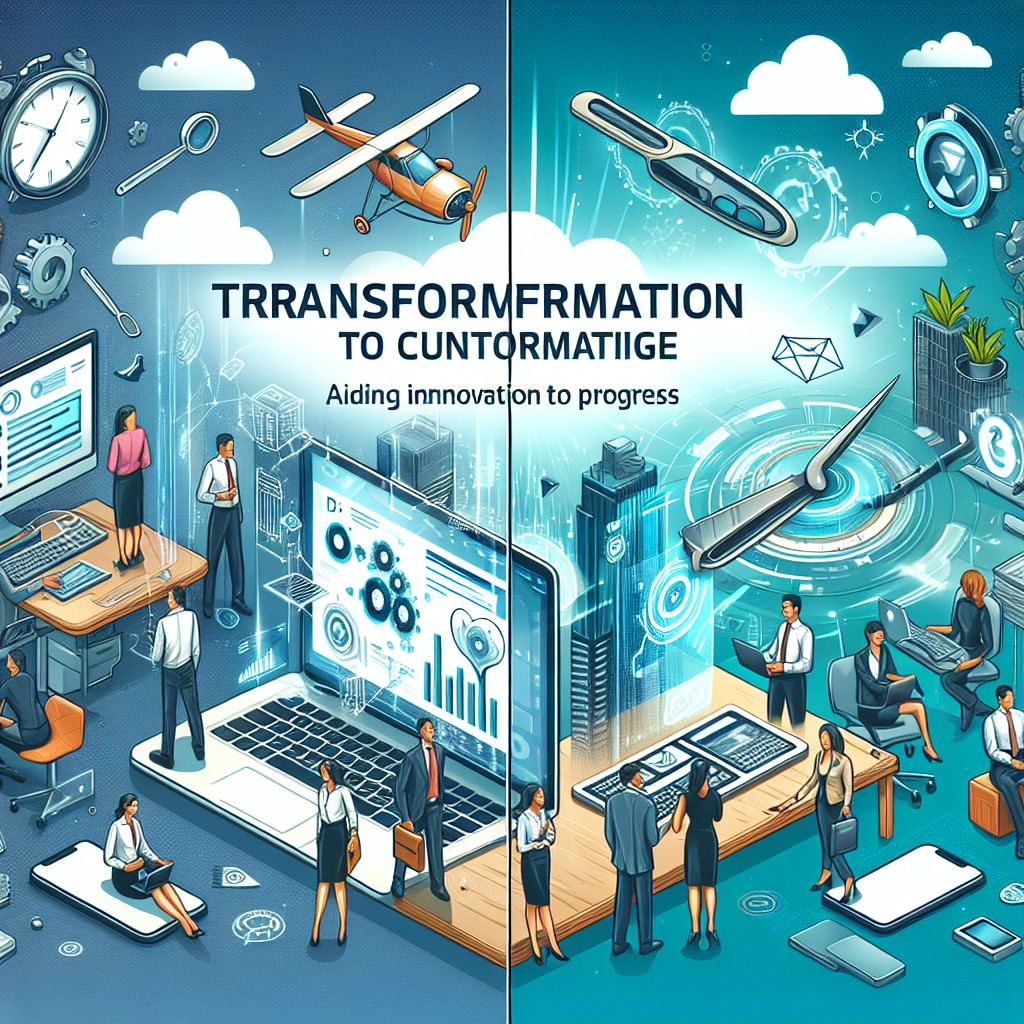 Image de couverture illustrant des outils numériques modernes au service de la transformation d'une entreprise, mettant en évidence innovation et progrès.